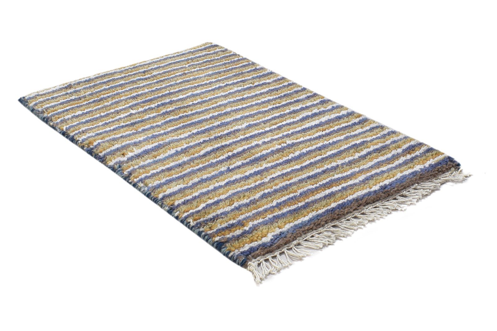 100% Wool Brown Rug 1' X 2' Persian Hand Knotted Gabbeh Striped Small Carpet 7864210784405