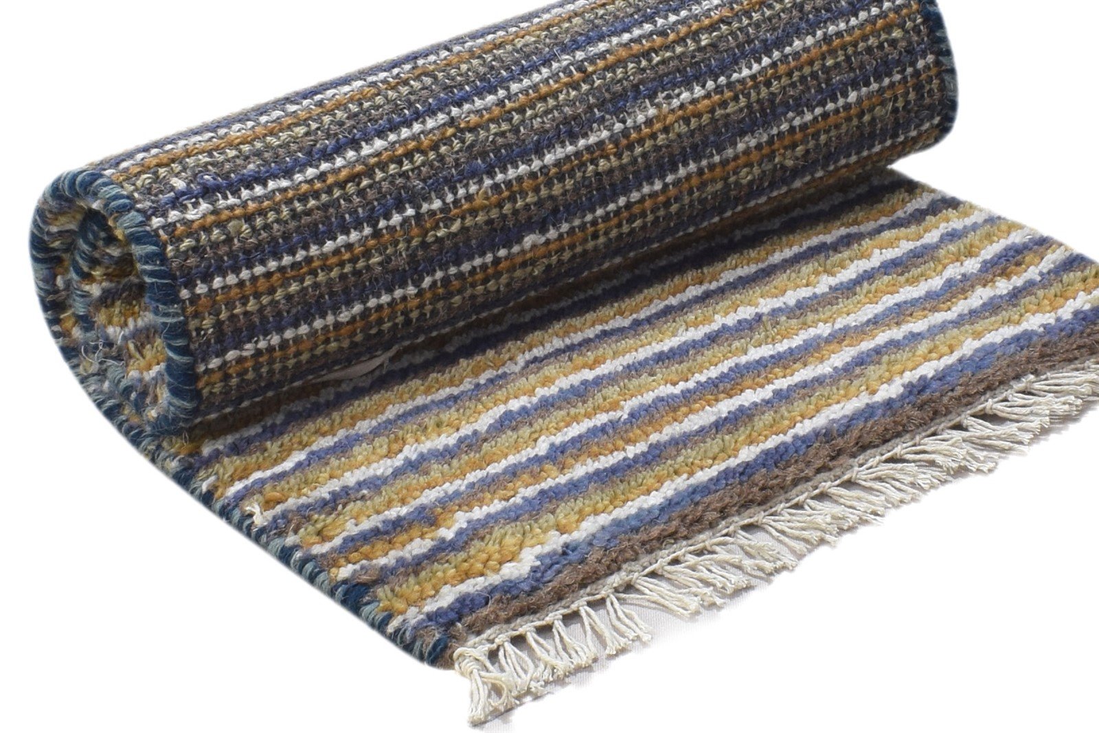 100% Wool Brown Rug 1' X 2' Persian Hand Knotted Gabbeh Striped Small Carpet 7864210784405