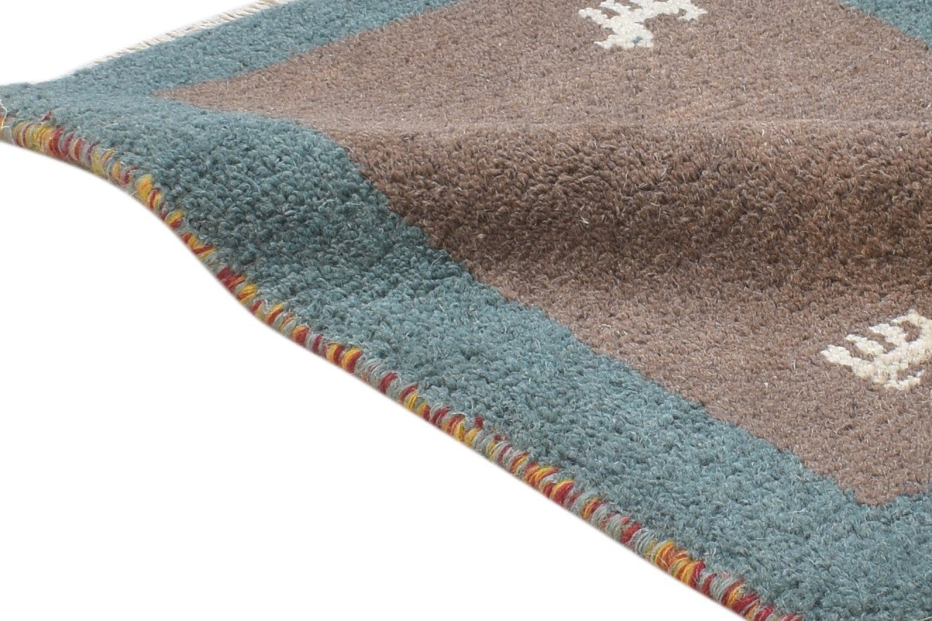 100% Wool Brown Rug 1' X 2' Tribal Hand Knotted Gabbeh Southwestern Small Carpet 7864500093077