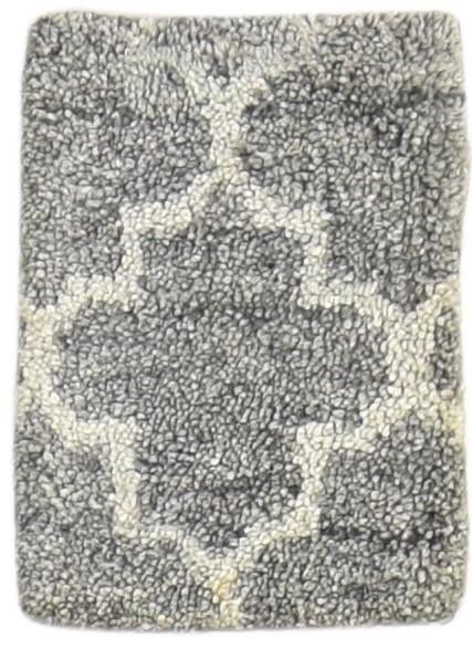 100% Wool Charcoal Rug 1X2 Shag Hand Knotted Moroccan Scroll Tile Small Carpet 7864333762709
