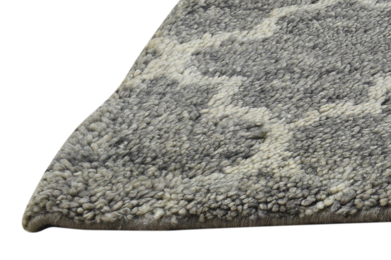 100% Wool Charcoal Rug 1X2 Shag Hand Knotted Moroccan Scroll Tile Small Carpet 7864333762709