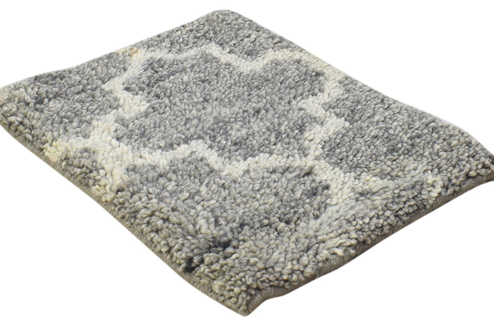 100% Wool Charcoal Rug 1X2 Shag Hand Knotted Moroccan Scroll Tile Small Carpet 7864333762709