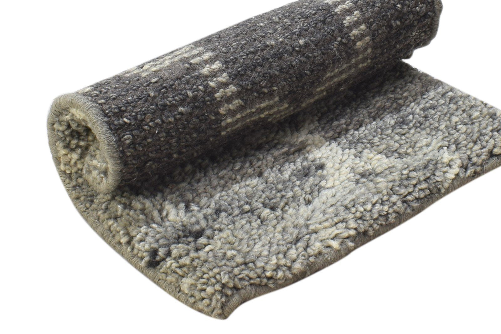 100% Wool Charcoal Rug 1X2 Shag Hand Knotted Moroccan Scroll Tile Small Carpet 7864333762709