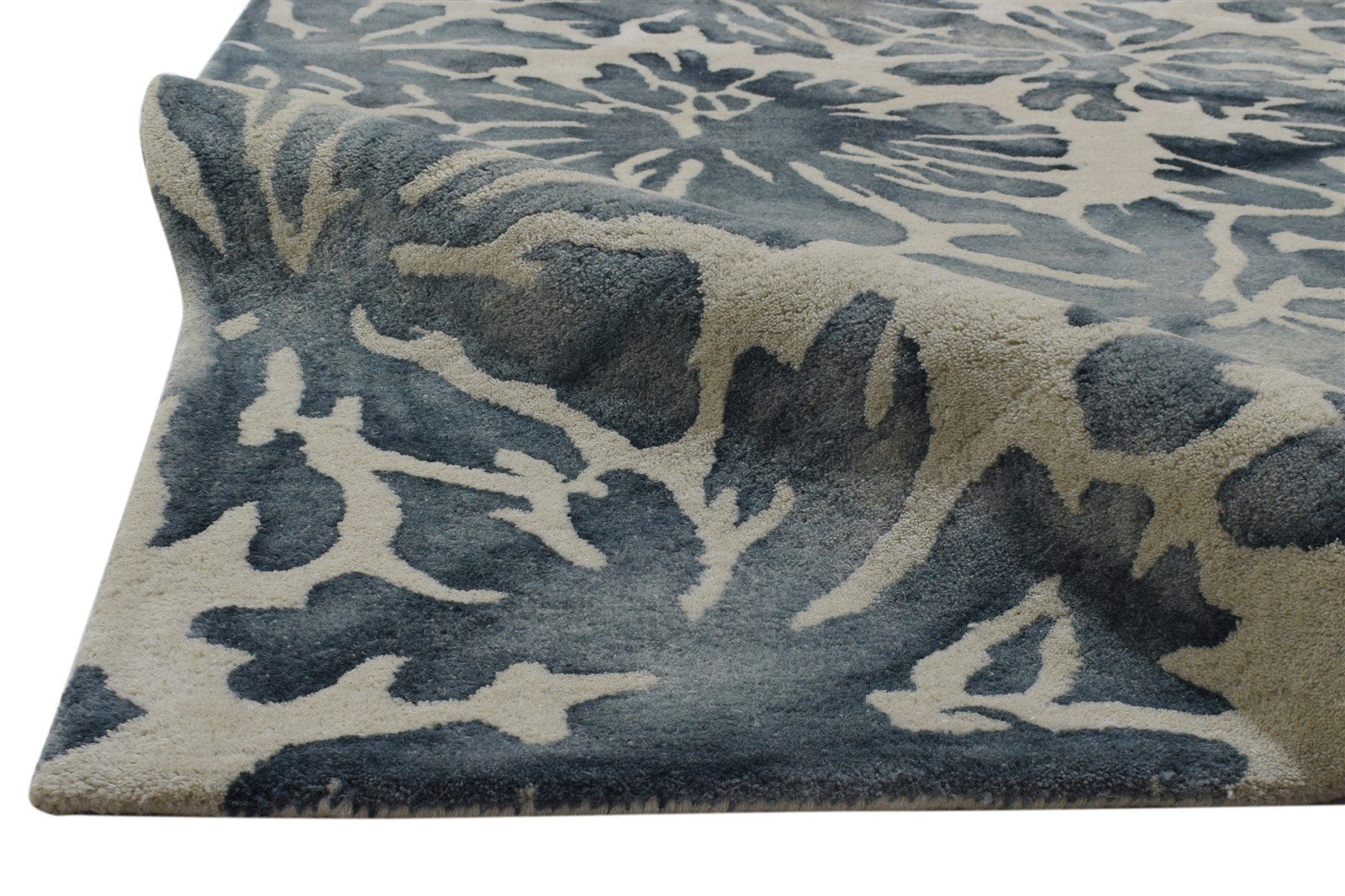 100% Wool Charcoal Rug 5' X 8' Modern Hand Tufted French Floral Room Size Carpet 7864084365461