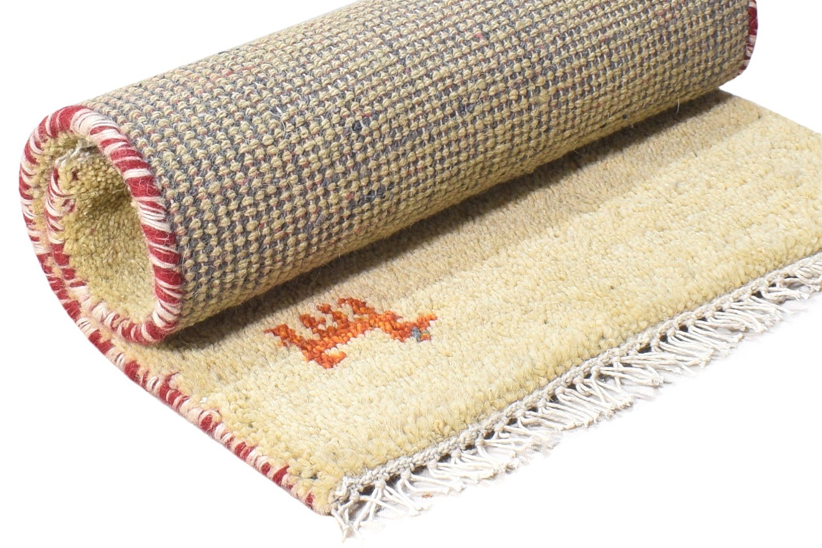 100% Wool Gold Rug 1' X 2' Tribal Hand Knotted Gabbeh Southwestern Small Carpet 7864504942741