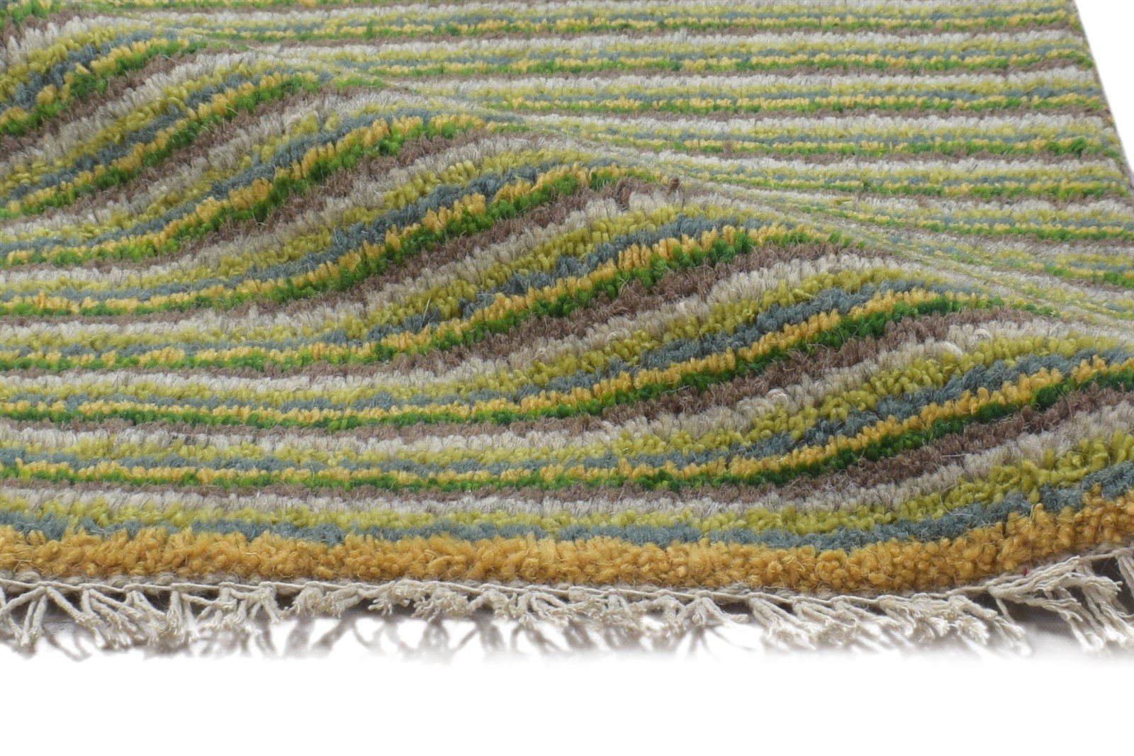 100% Wool Green Rug 1' X 2' Persian Hand Knotted Gabbeh Striped Small Carpet 7864214192277