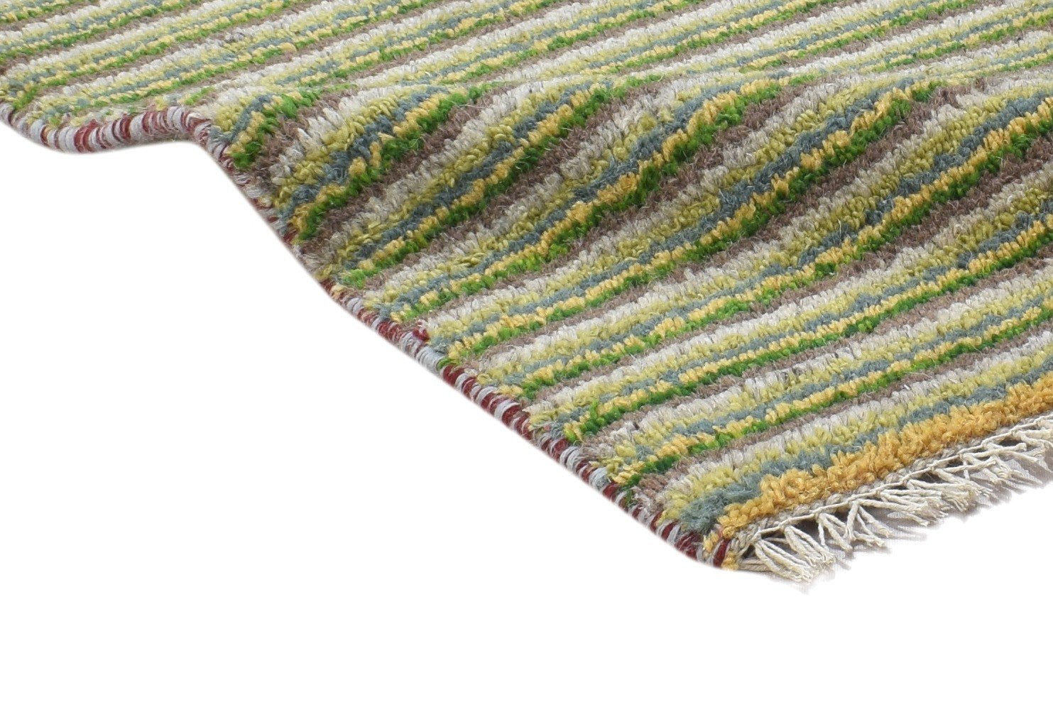 100% Wool Green Rug 1' X 2' Persian Hand Knotted Gabbeh Striped Small Carpet 7864214192277