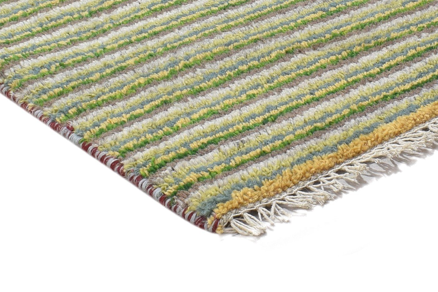 100% Wool Green Rug 1' X 2' Persian Hand Knotted Gabbeh Striped Small Carpet 7864214192277
