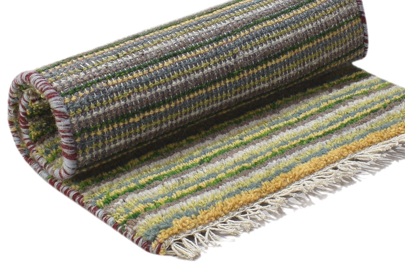 100% Wool Green Rug 1' X 2' Persian Hand Knotted Gabbeh Striped Small Carpet 7864214192277