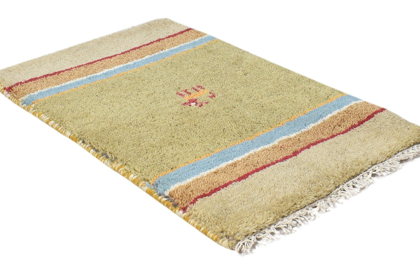 100% Wool Green Rug 1' X 2' Tribal Hand Knotted Gabbeh Southwestern Small Carpet 7864499372181
