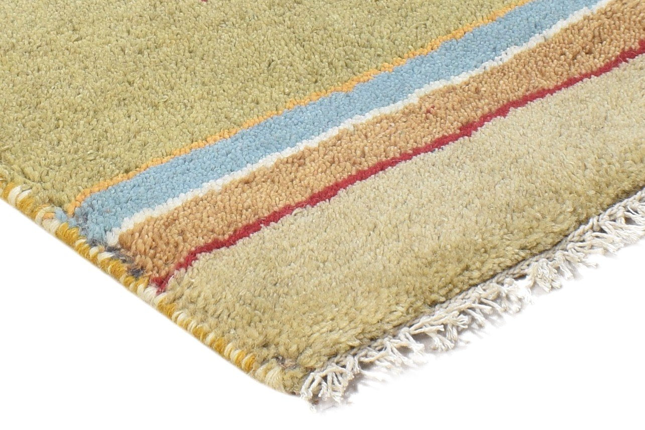 100% Wool Green Rug 1' X 2' Tribal Hand Knotted Gabbeh Southwestern Small Carpet 7864499372181