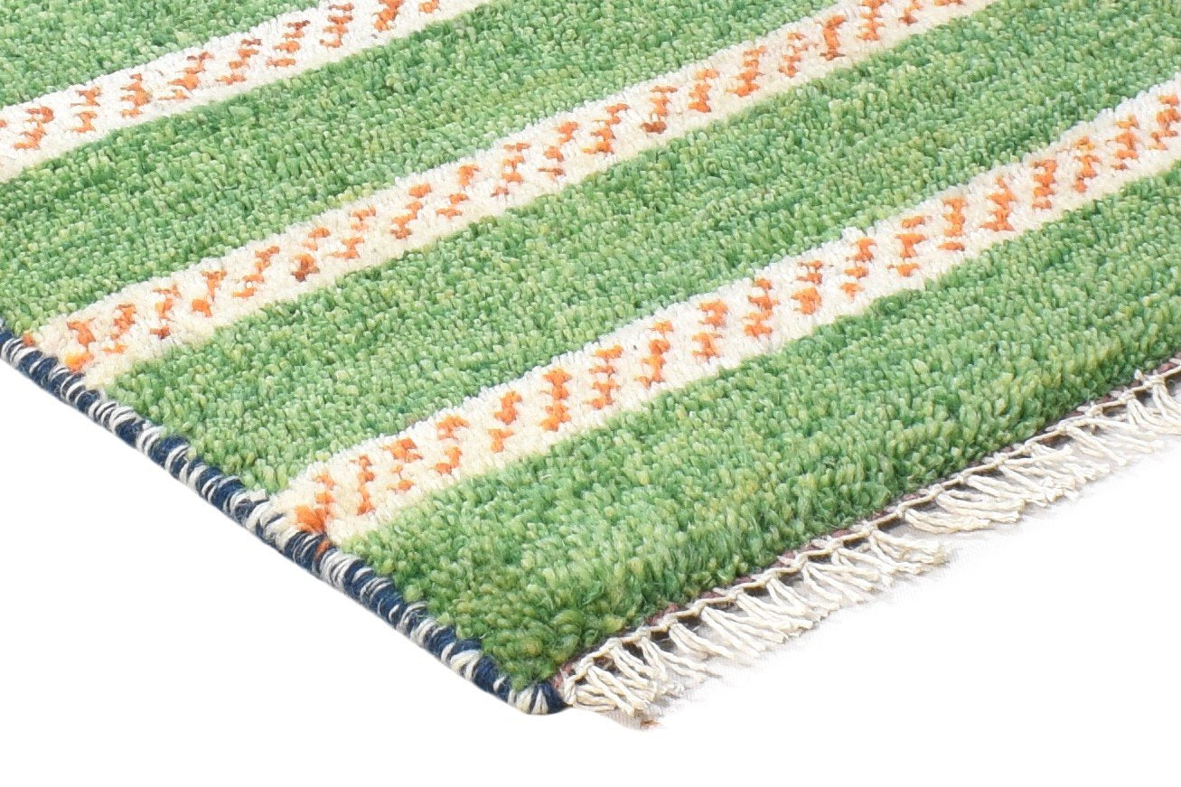 100% Wool Green Rug 1' X 2' Tribal Hand Knotted Gabbeh Southwestern Small Carpet 7864506253461