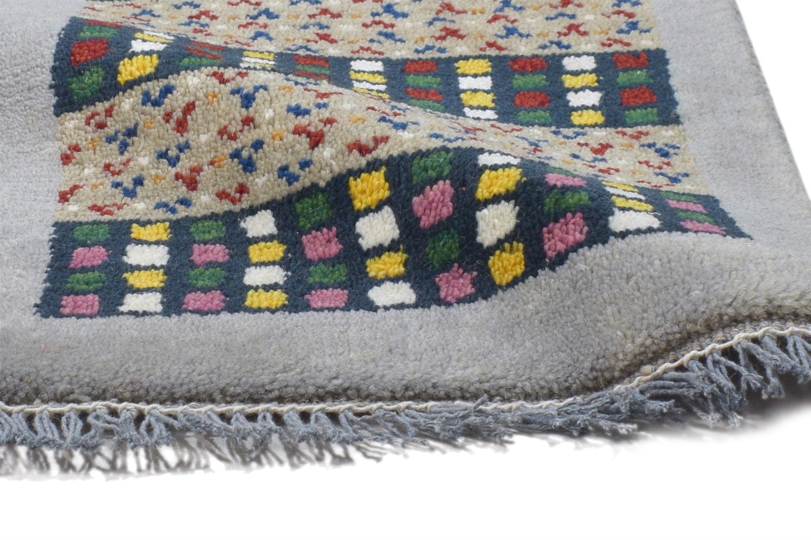 100% Wool Grey Rug 1' X 2' Persian Hand Knotted Gabbeh Southwestern Small Carpet 7864203640981