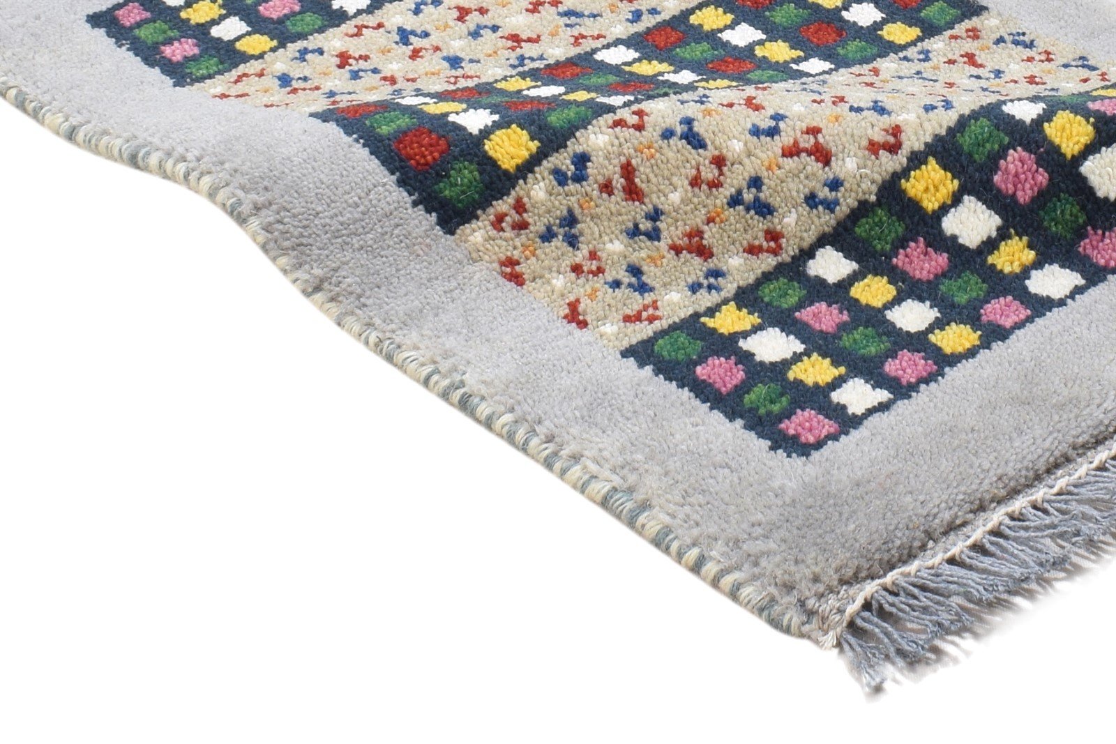 100% Wool Grey Rug 1' X 2' Persian Hand Knotted Gabbeh Southwestern Small Carpet 7864203640981