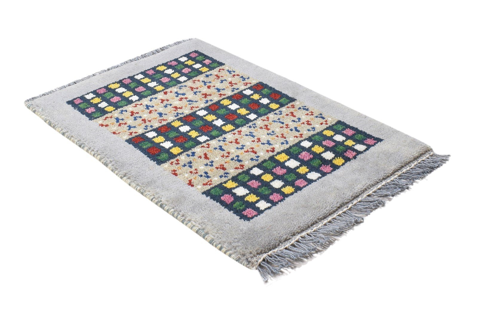100% Wool Grey Rug 1' X 2' Persian Hand Knotted Gabbeh Southwestern Small Carpet 7864203640981