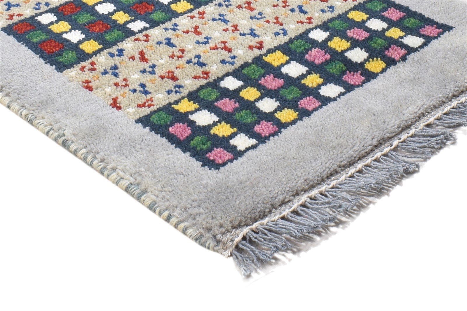100% Wool Grey Rug 1' X 2' Persian Hand Knotted Gabbeh Southwestern Small Carpet 7864203640981