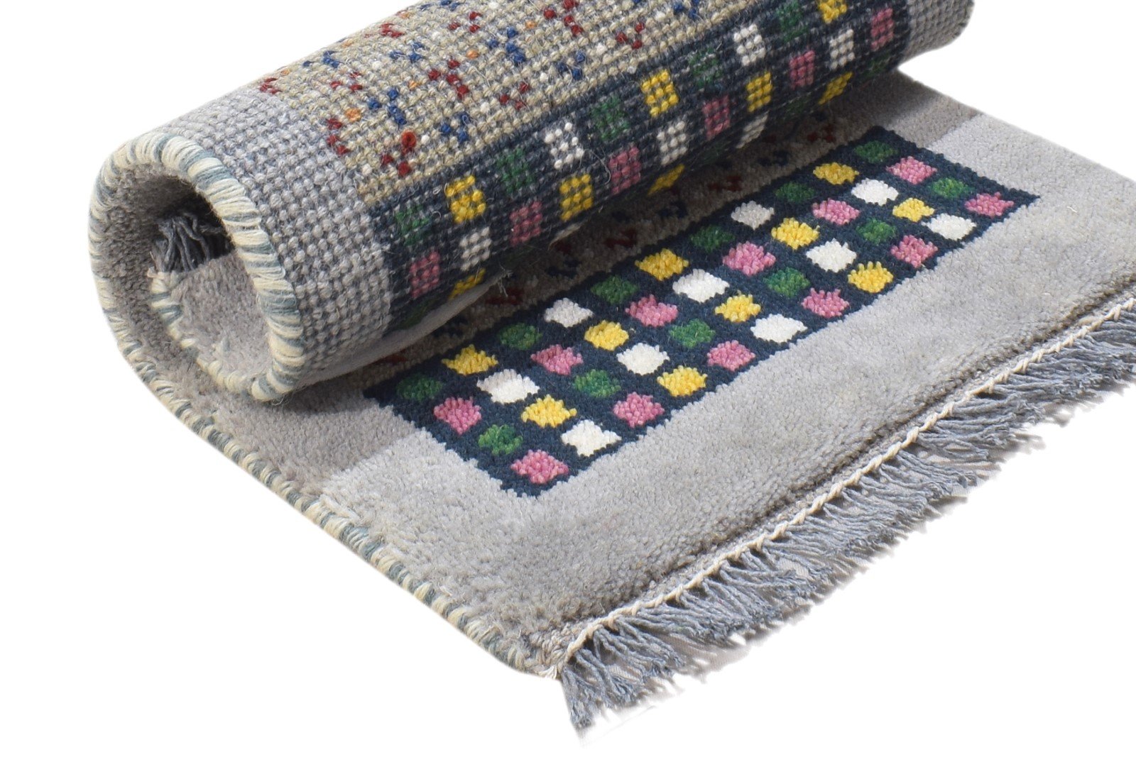 100% Wool Grey Rug 1' X 2' Persian Hand Knotted Gabbeh Southwestern Small Carpet 7864203640981