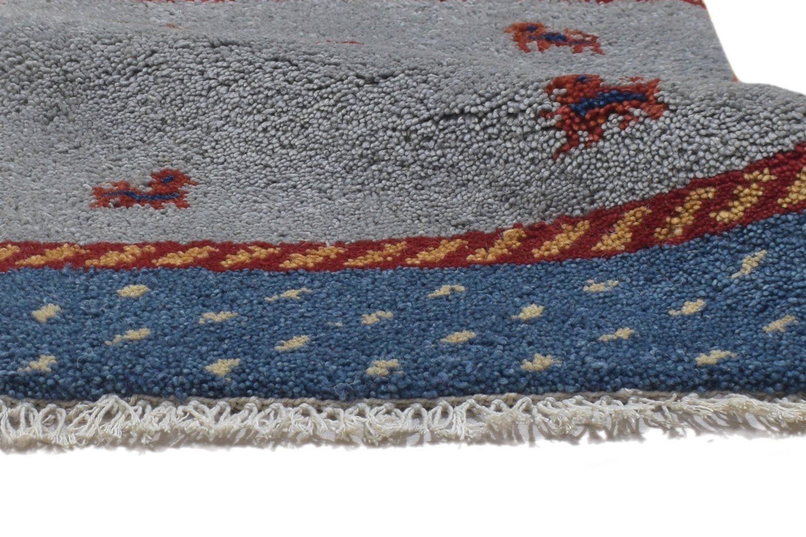 100% Wool Grey Rug 1' X 2' Persian Hand Knotted Gabbeh Southwestern Small Carpet 7864204066965