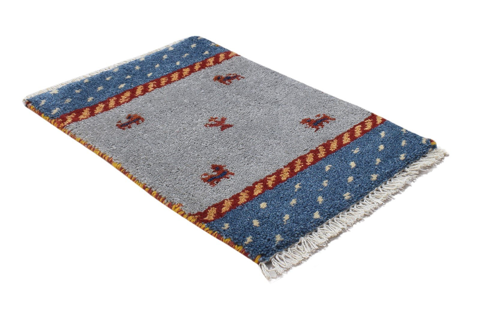 100% Wool Grey Rug 1' X 2' Persian Hand Knotted Gabbeh Southwestern Small Carpet 7864204066965