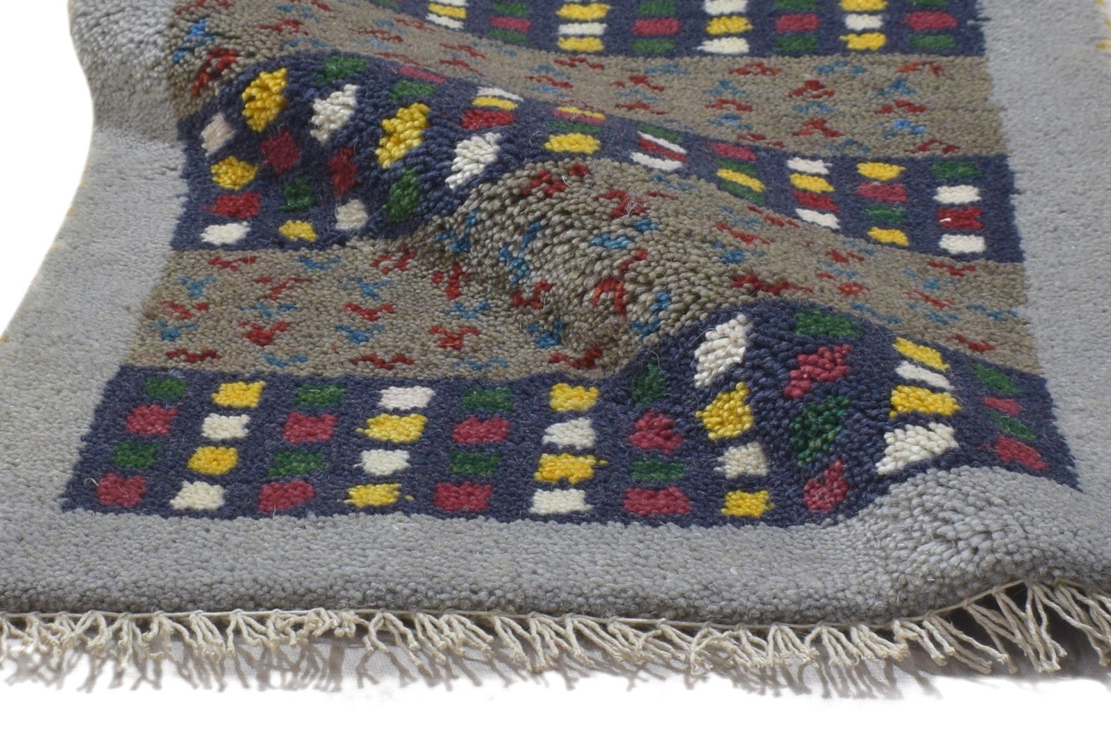 100% Wool Grey Rug 1' X 2' Persian Hand Knotted Gabbeh Southwestern Small Carpet 7864206524565