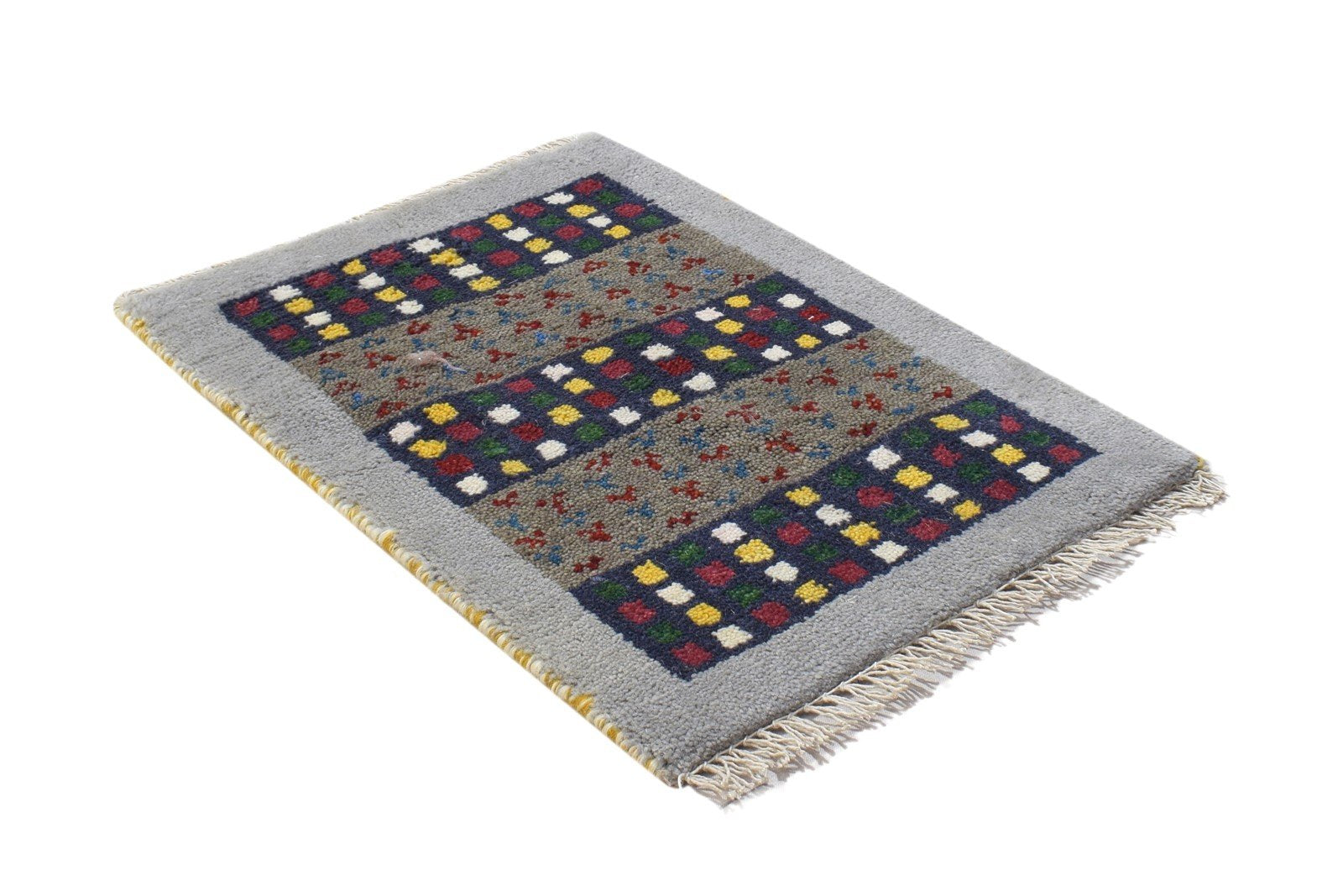 100% Wool Grey Rug 1' X 2' Persian Hand Knotted Gabbeh Southwestern Small Carpet 7864206524565