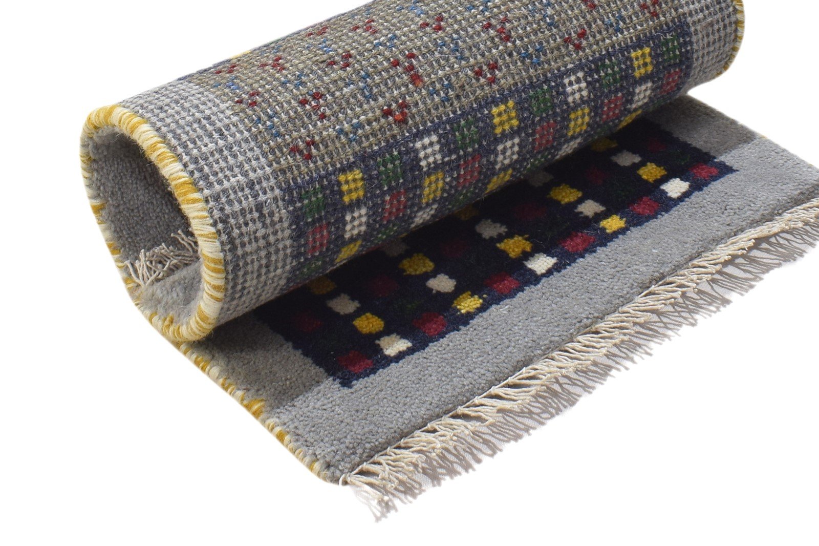 100% Wool Grey Rug 1' X 2' Persian Hand Knotted Gabbeh Southwestern Small Carpet 7864206524565