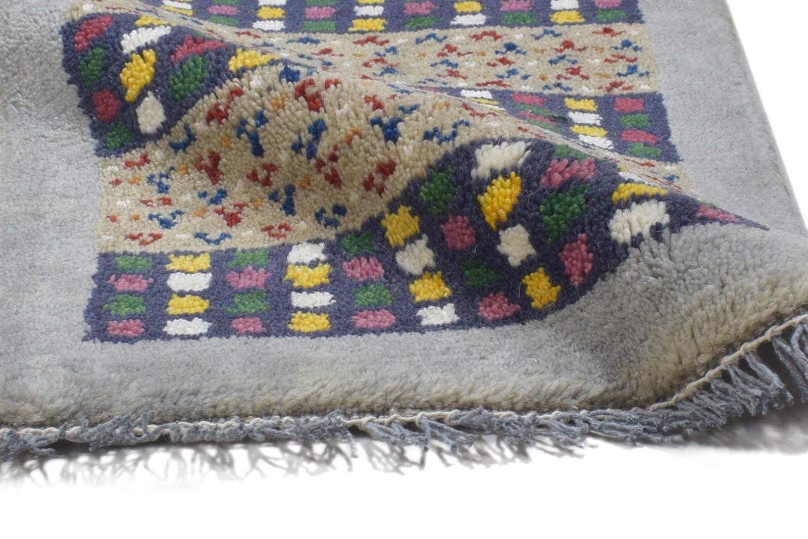 100% Wool Grey Rug 1' X 2' Persian Hand Knotted Gabbeh Southwestern Small Carpet 7864212521109