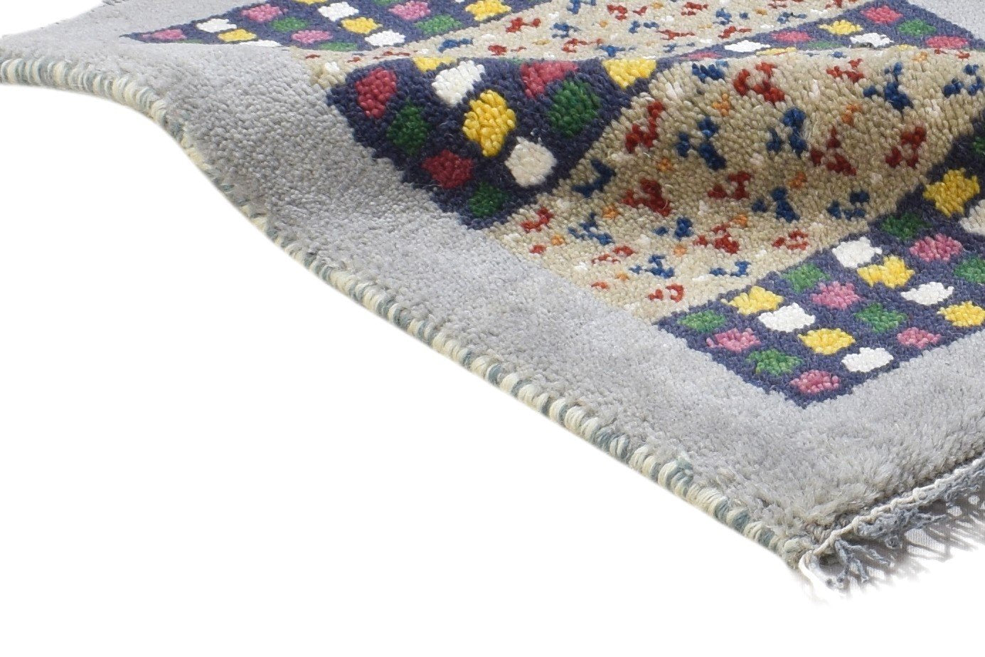 100% Wool Grey Rug 1' X 2' Persian Hand Knotted Gabbeh Southwestern Small Carpet 7864212521109