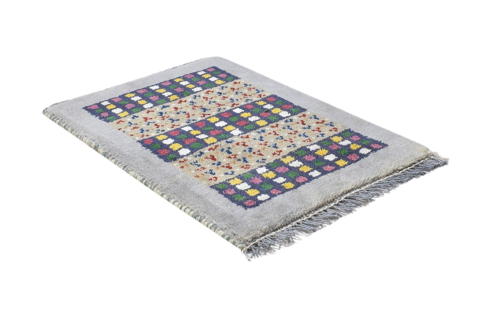 100% Wool Grey Rug 1' X 2' Persian Hand Knotted Gabbeh Southwestern Small Carpet 7864212521109