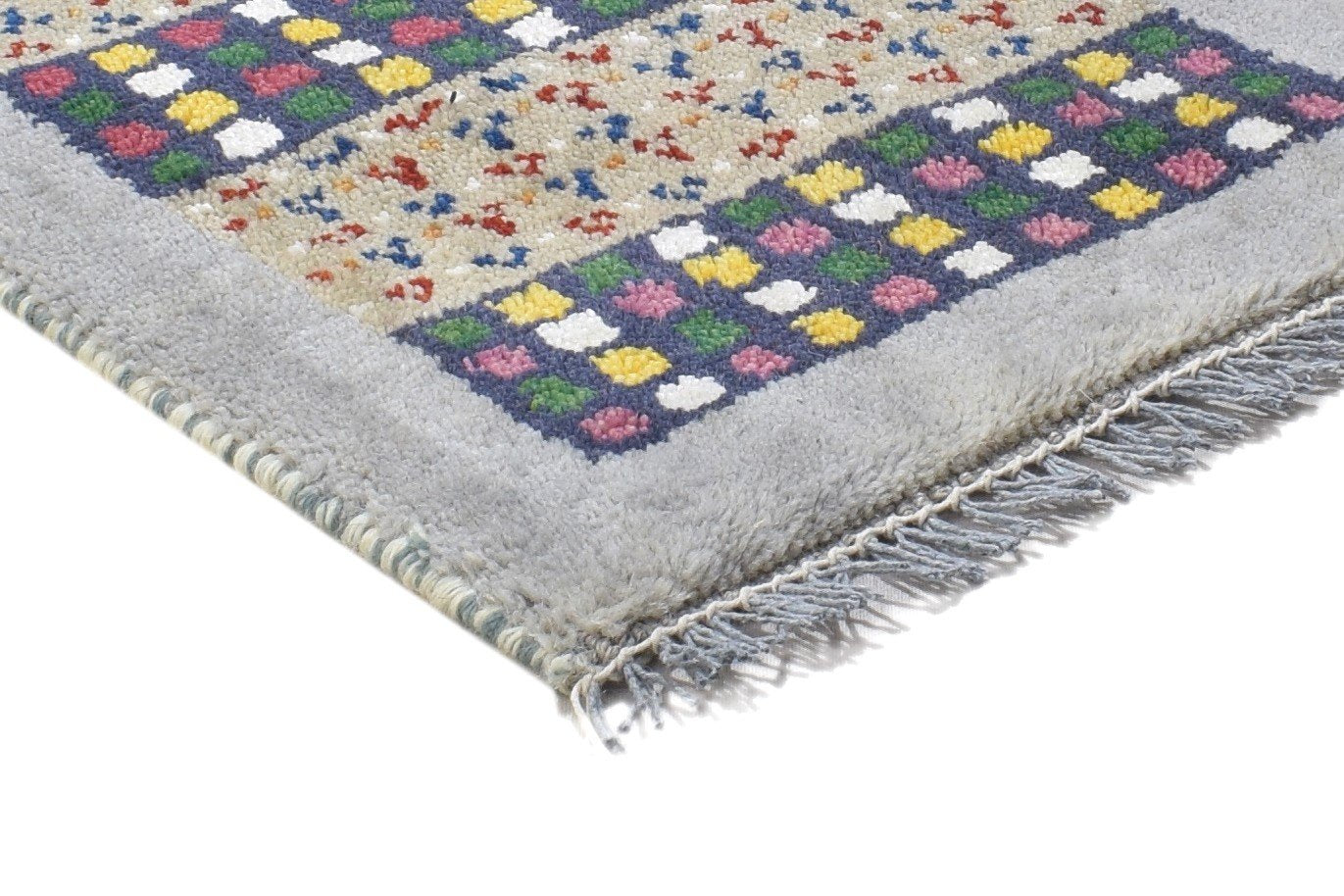 100% Wool Grey Rug 1' X 2' Persian Hand Knotted Gabbeh Southwestern Small Carpet 7864212521109