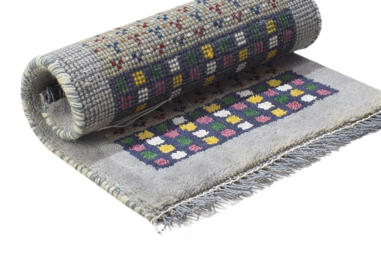 100% Wool Grey Rug 1' X 2' Persian Hand Knotted Gabbeh Southwestern Small Carpet 7864212521109