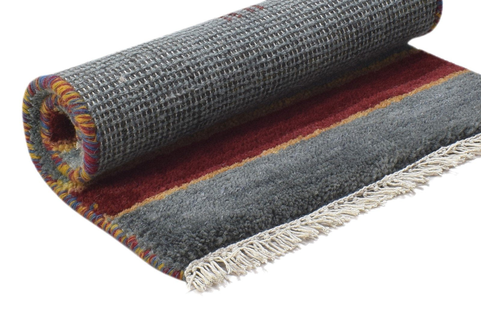 100% Wool Grey Rug 1' X 2' Persian Hand Knotted Gabbeh Southwestern Small Carpet 7864213307541