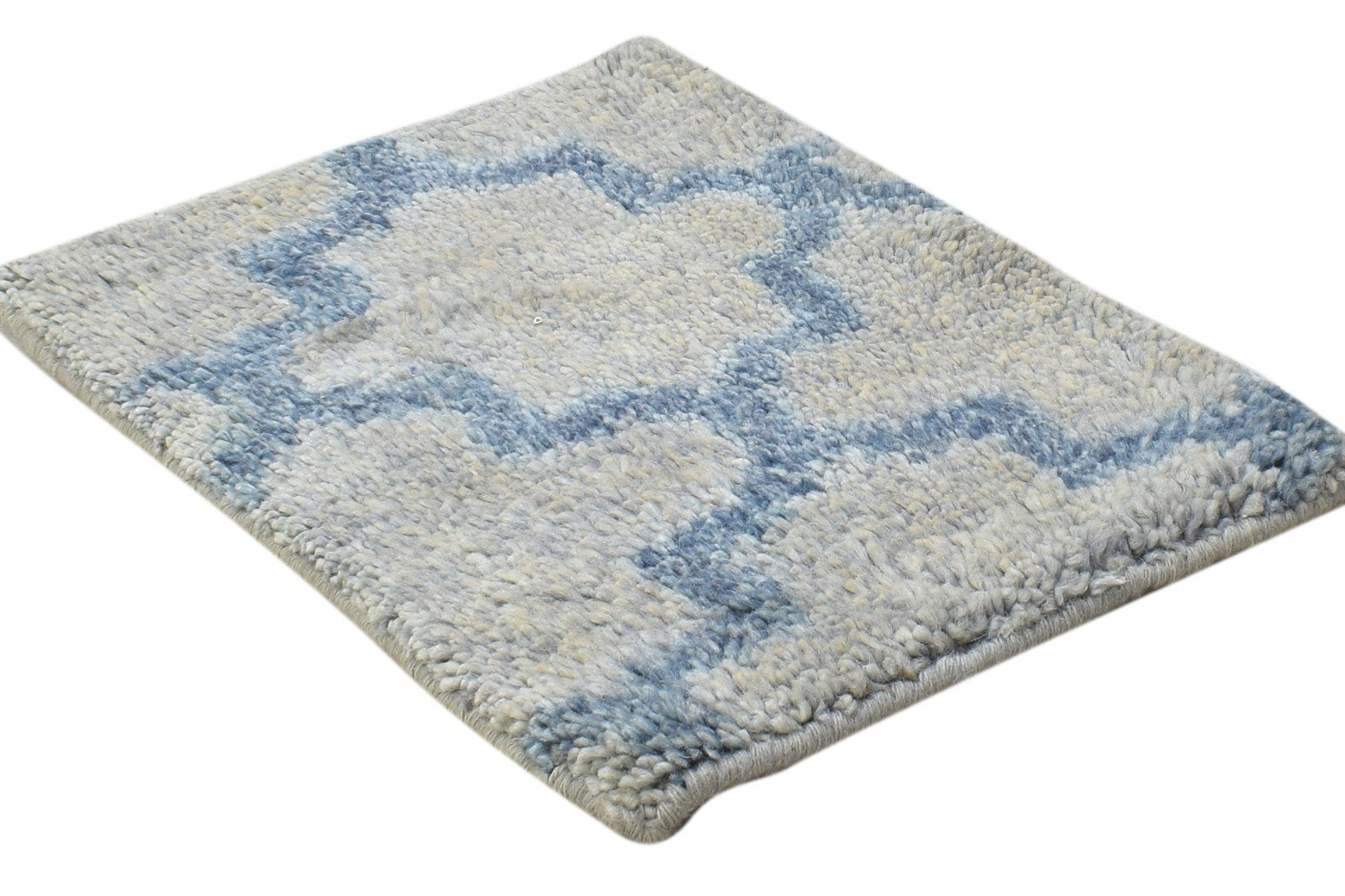 100% Wool Grey Rug 1' X 2' Shag Hand Knotted Moroccan Scroll Tile Small Carpet 7864334188693