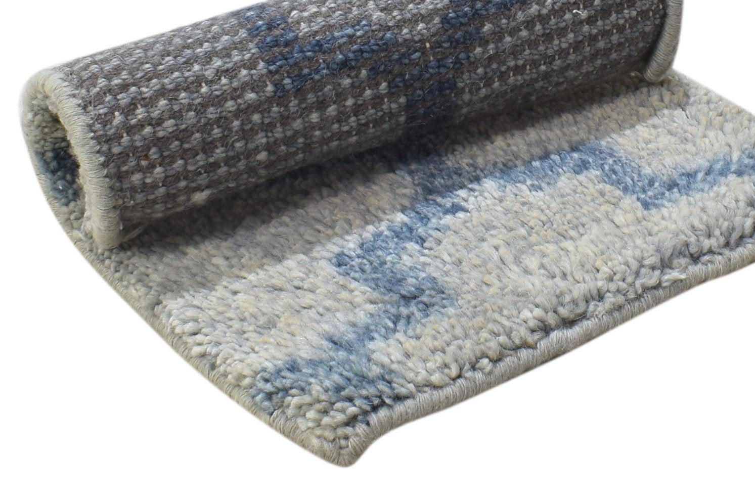 100% Wool Grey Rug 1' X 2' Shag Hand Knotted Moroccan Scroll Tile Small Carpet 7864334188693