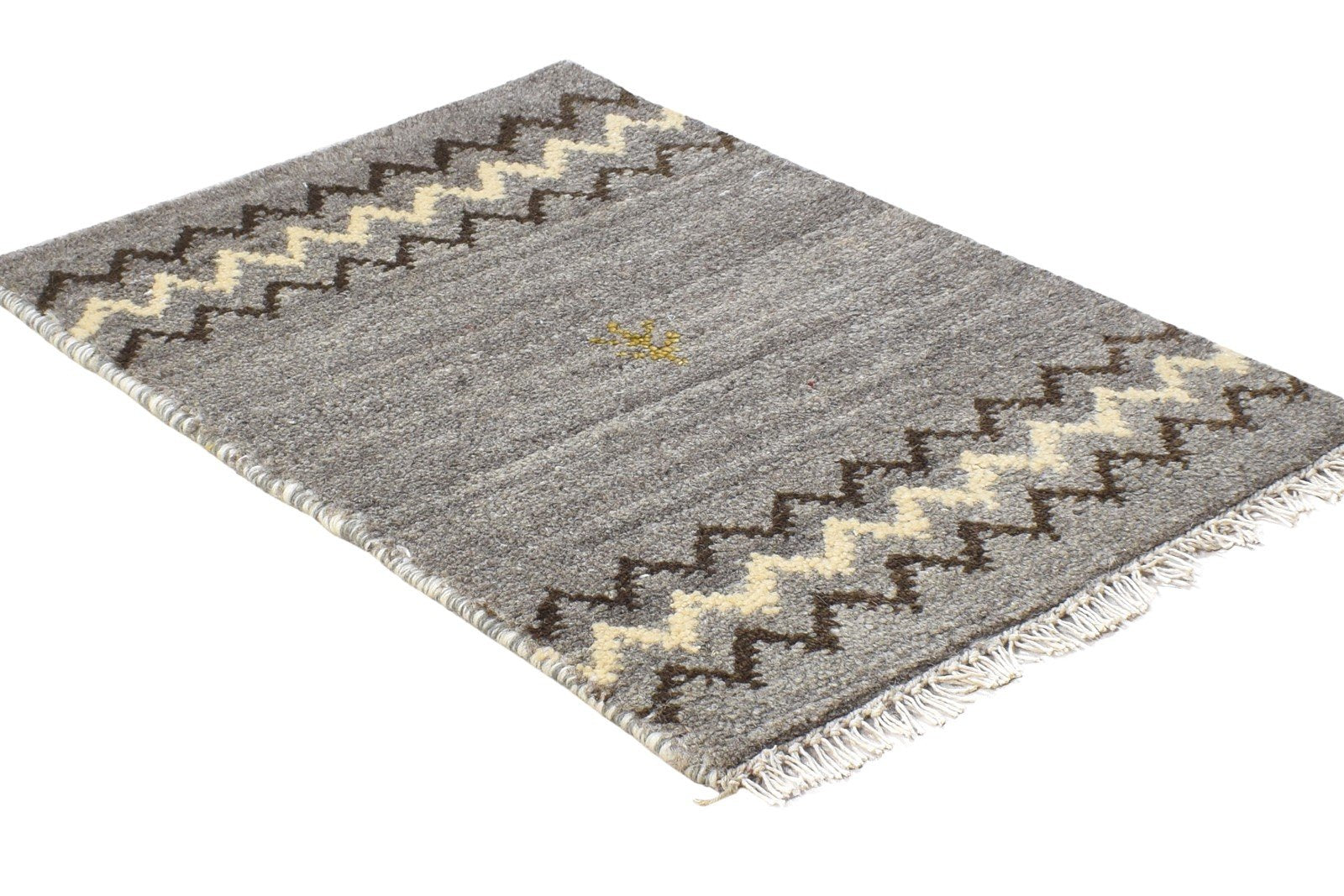 100% Wool Grey Rug 1' X 2' Tribal Hand Knotted Gabbeh Southwestern Small Carpet 7864504680597