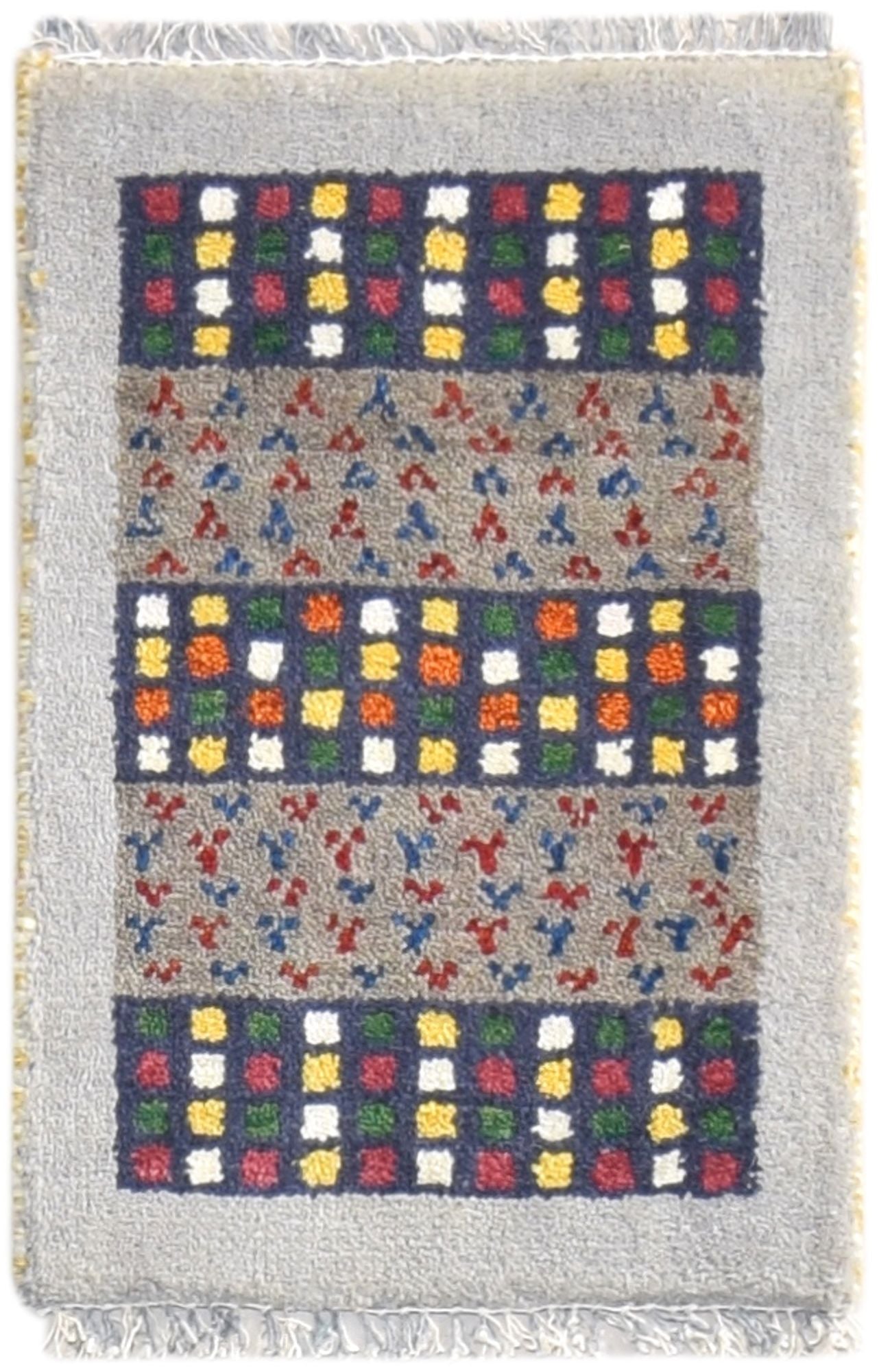 100% Wool Grey Rug 1' X 2' Tribal Hand Knotted Gabbeh Southwestern Small Carpet 7864504549525