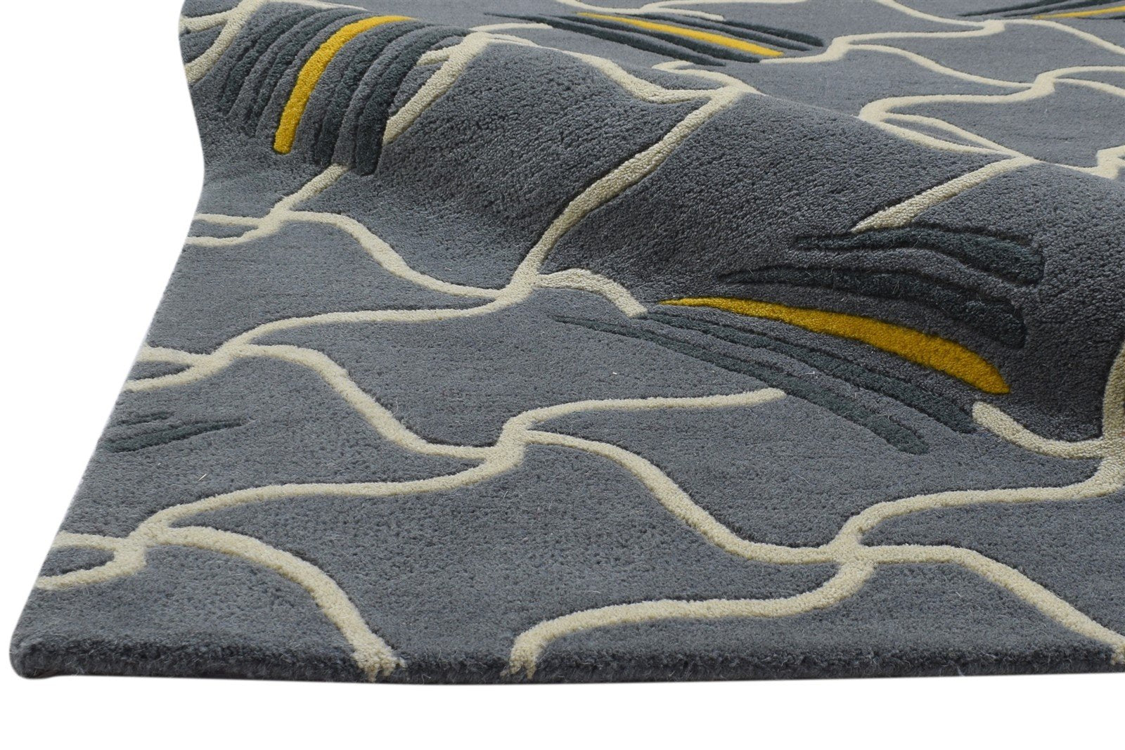 100% Wool Grey Rug 5' X 7' Modern Hand Tufted Indian Abstract Room Size Carpet 7864085479573