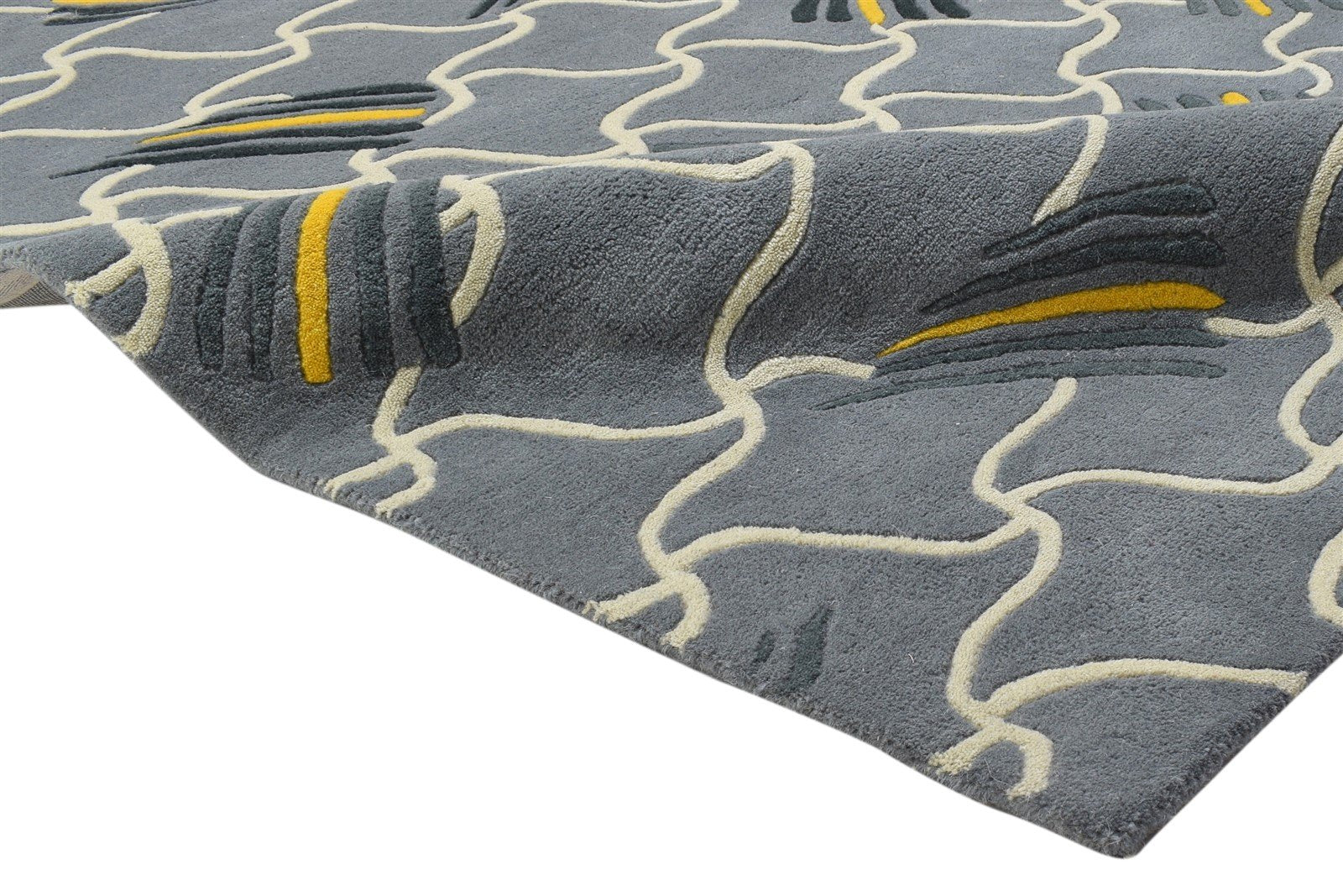 100% Wool Grey Rug 5' X 7' Modern Hand Tufted Indian Abstract Room Size Carpet 7864085479573