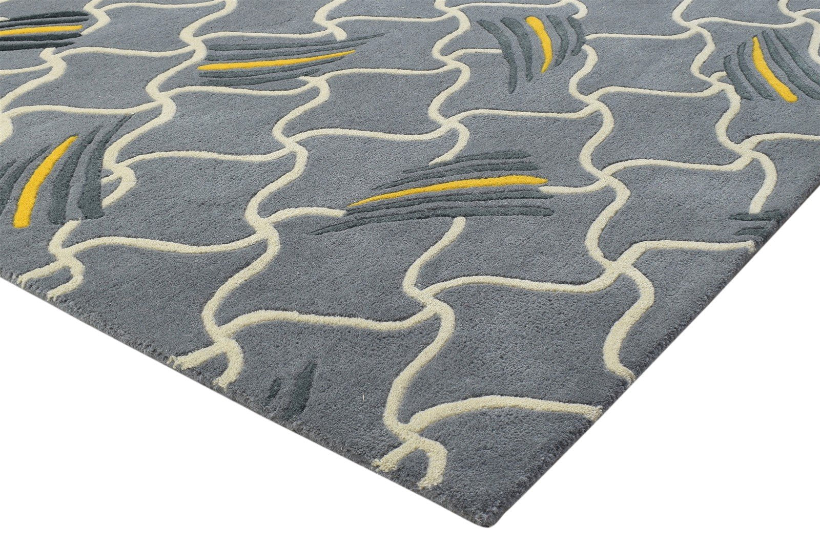 100% Wool Grey Rug 5' X 7' Modern Hand Tufted Indian Abstract Room Size Carpet 7864085479573