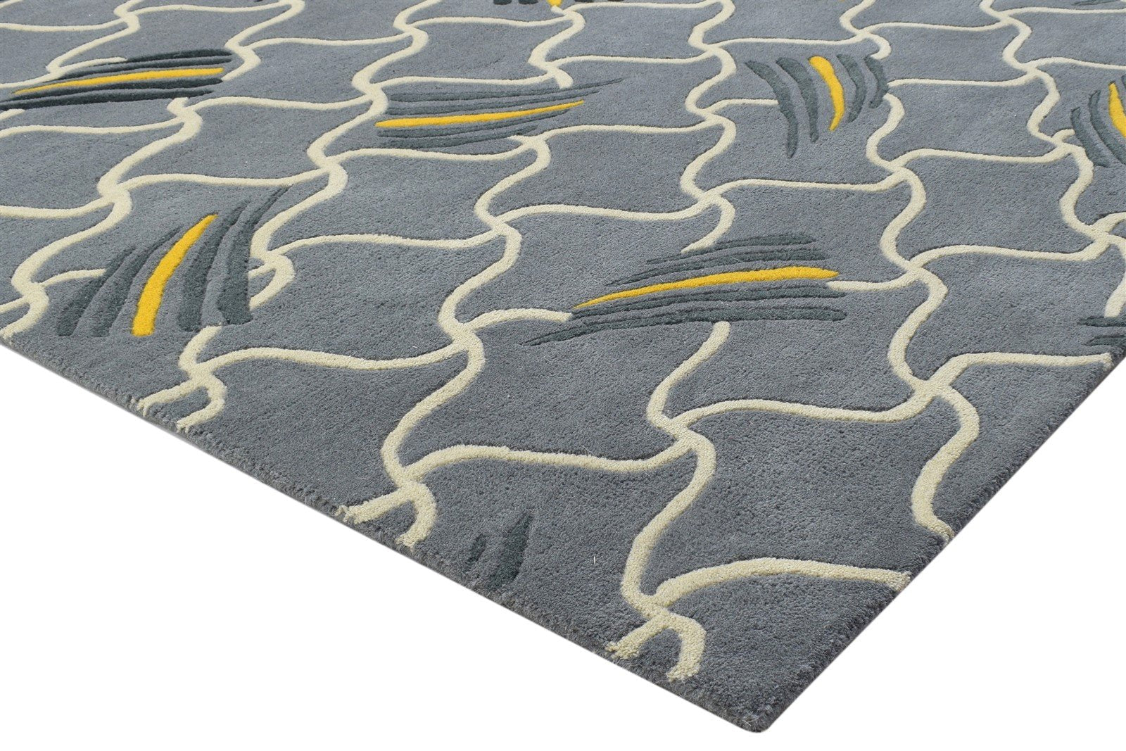 100% Wool Grey Rug 5' X 7' Modern Hand Tufted Indian Abstract Room Size Carpet 7864085479573