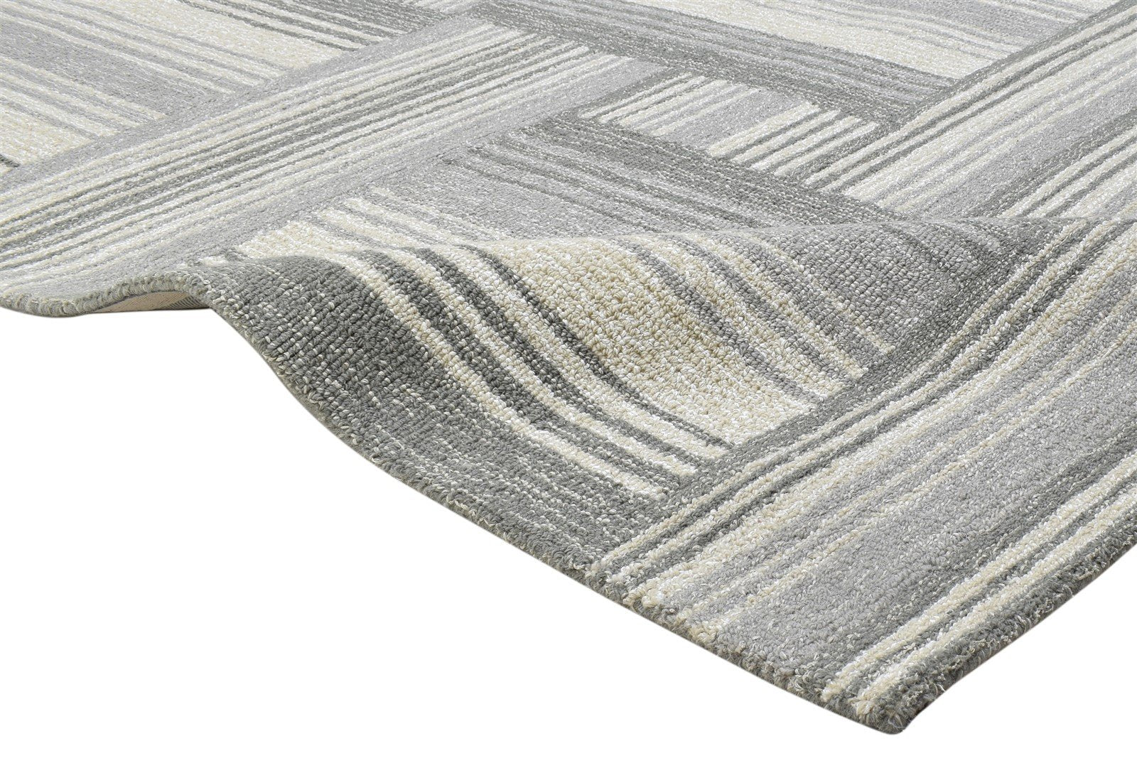 100% Wool Grey Rug 5X8 Modern Hand Tufted Scandinavian Plaids Room Size Carpet 7864085282965