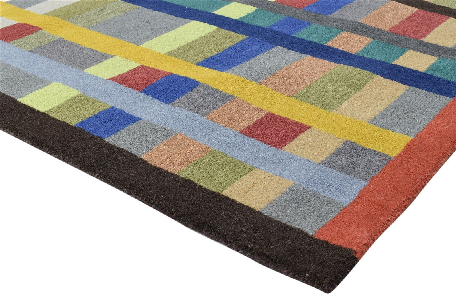 100% Wool Multi Color Rug 5X8 Modern Hand Tufted Scandinavian Grid Room Size 7864084955285