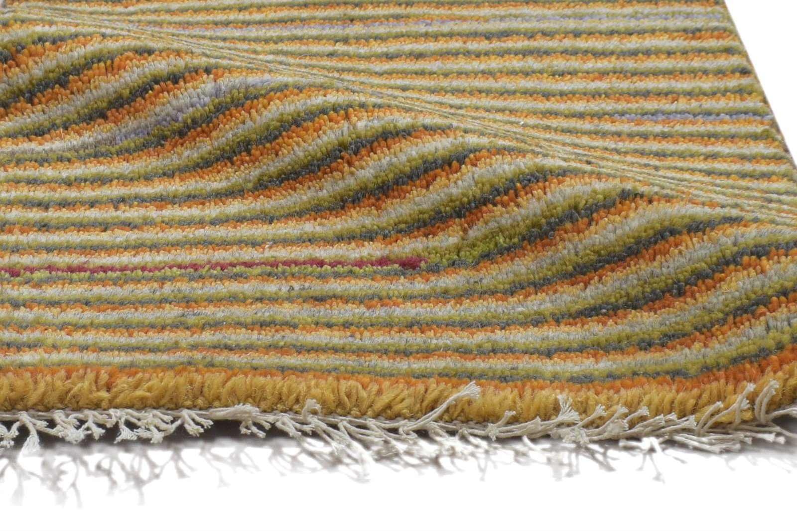 100% Wool Orange Rug 1X2 Modern Hand Knotted Scandinavian Striped Small Carpet 7864203739285