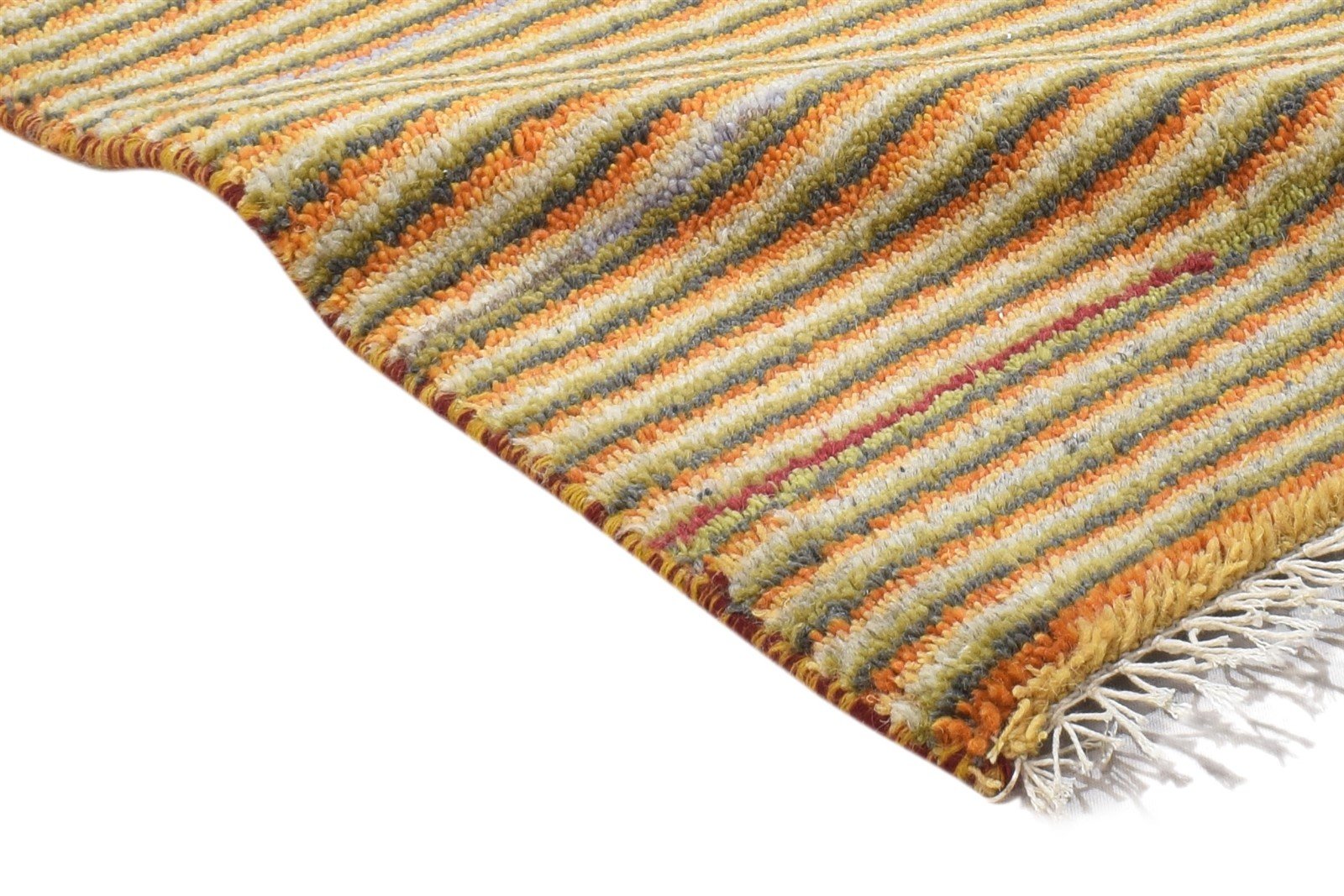 100% Wool Orange Rug 1X2 Modern Hand Knotted Scandinavian Striped Small Carpet 7864203739285