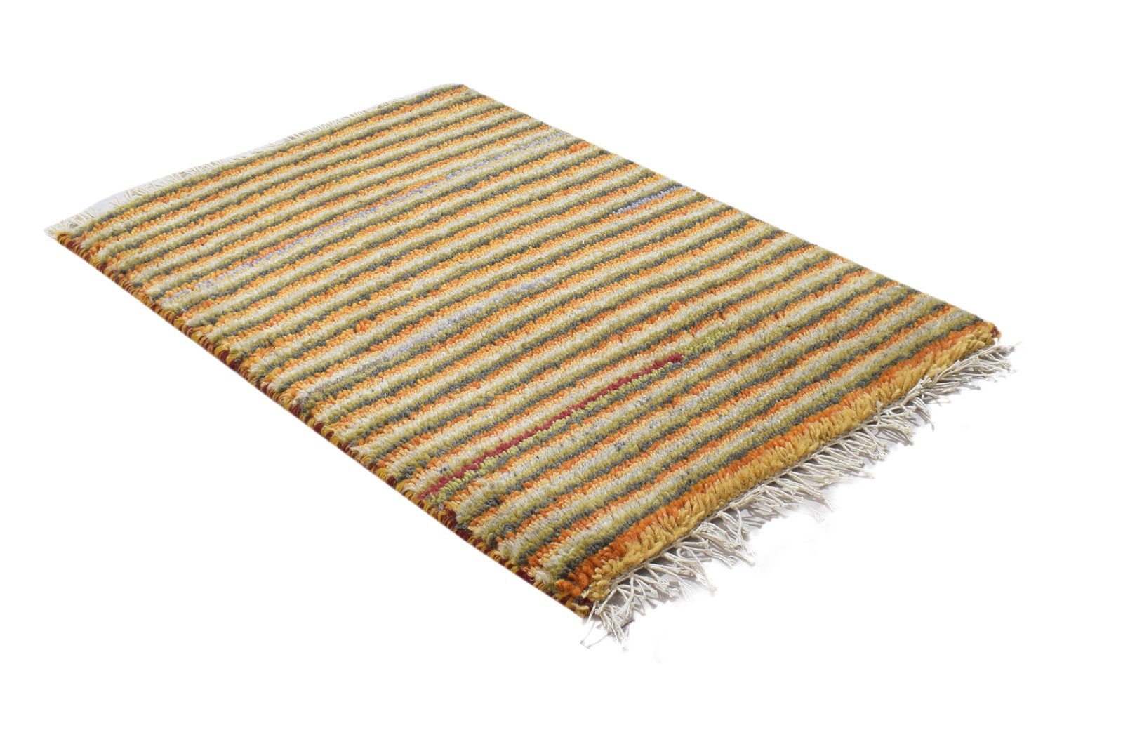 100% Wool Orange Rug 1X2 Modern Hand Knotted Scandinavian Striped Small Carpet 7864203739285