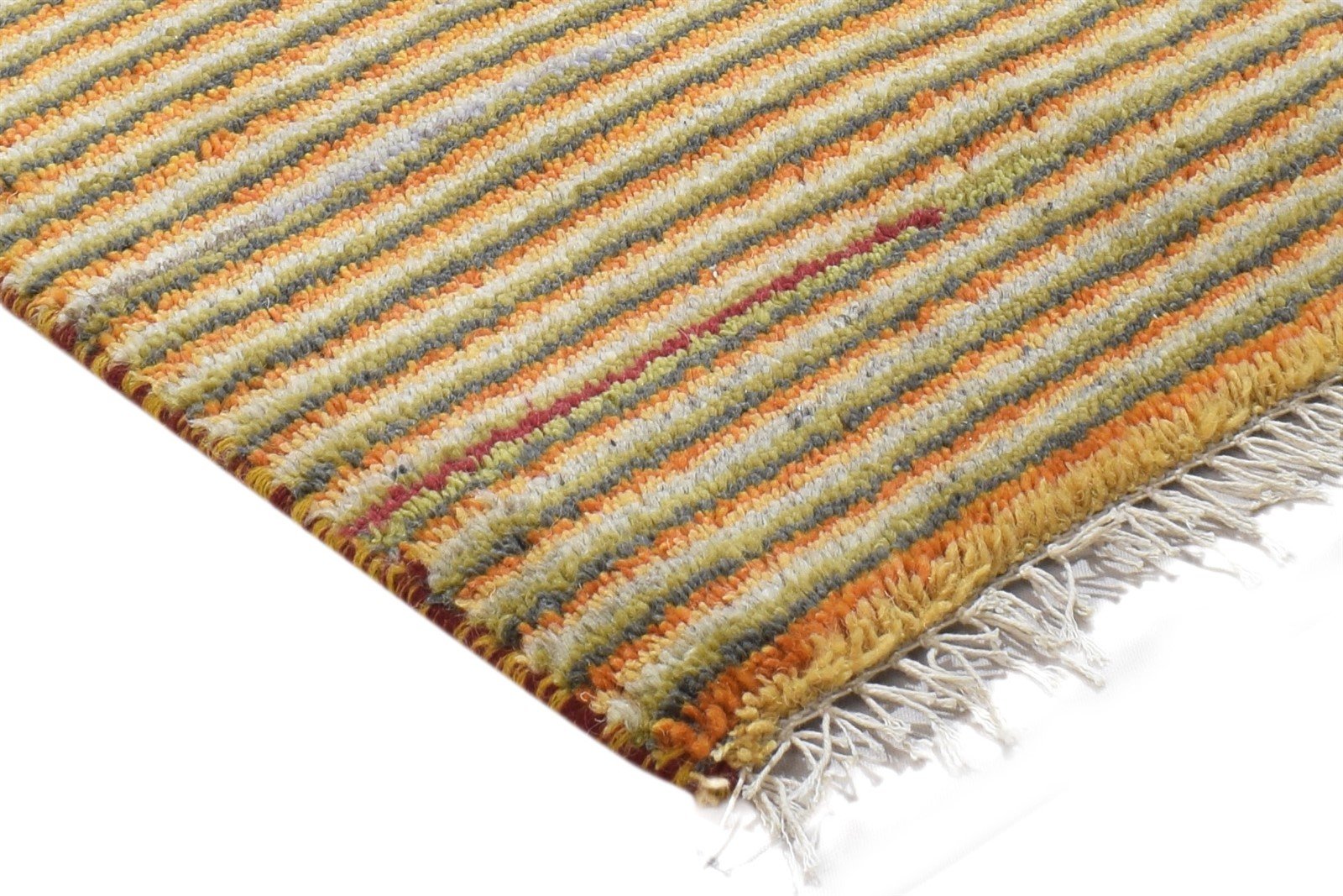 100% Wool Orange Rug 1X2 Modern Hand Knotted Scandinavian Striped Small Carpet 7864203739285