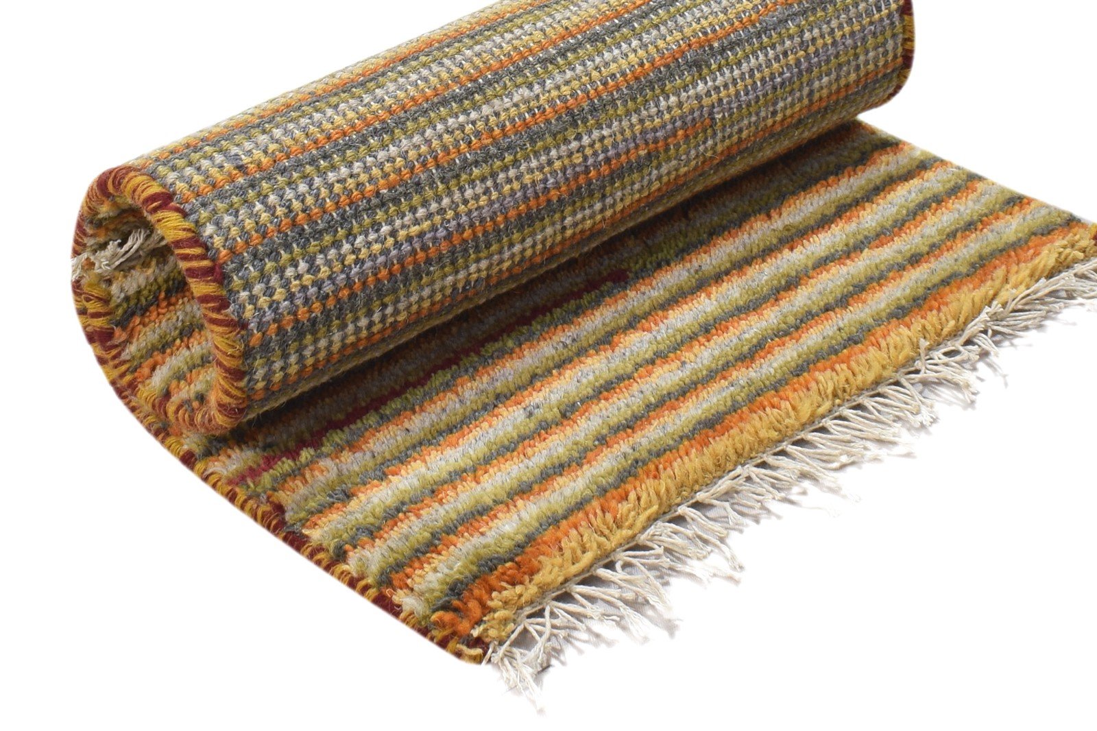 100% Wool Orange Rug 1X2 Modern Hand Knotted Scandinavian Striped Small Carpet 7864203739285