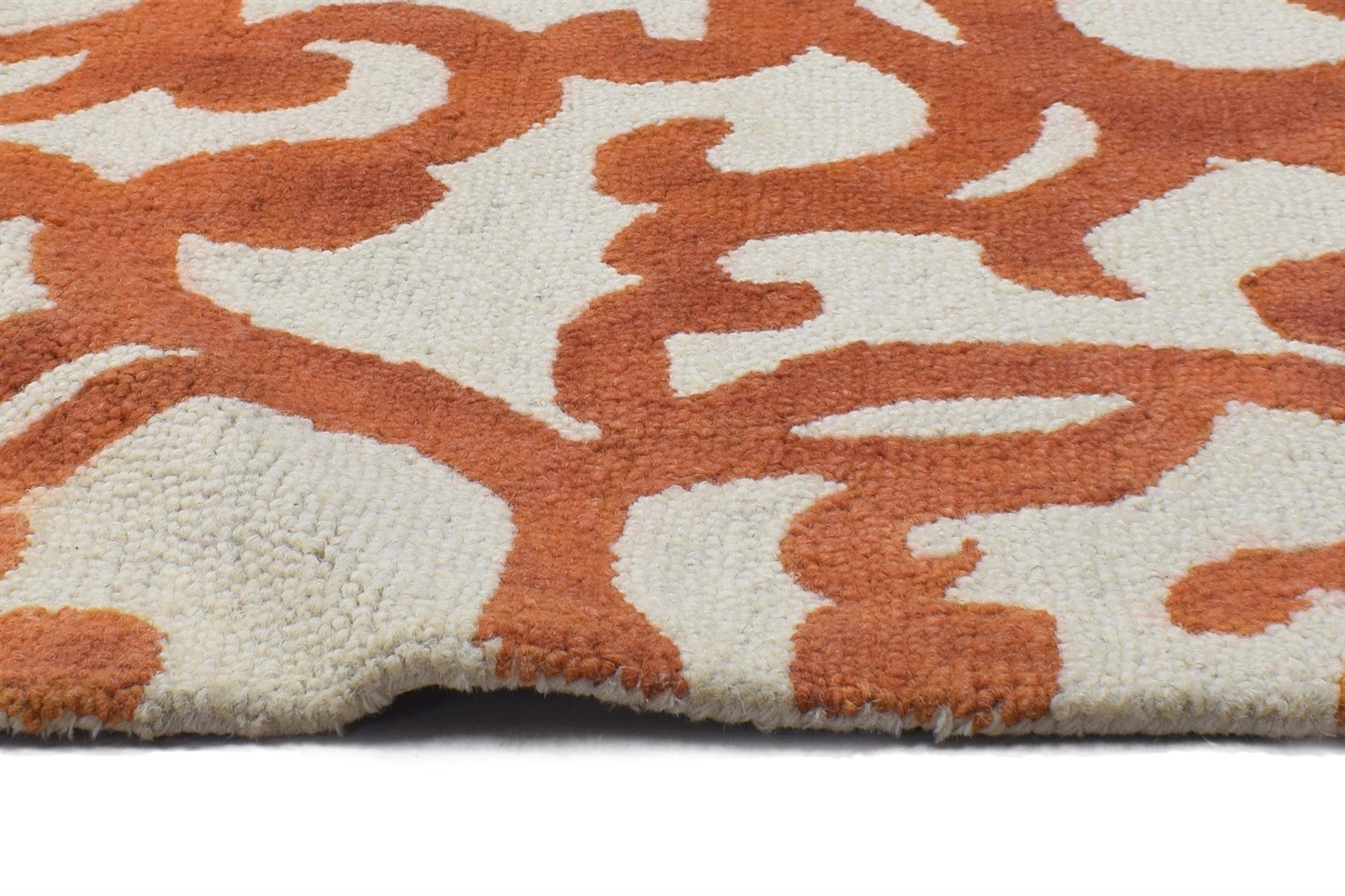 100% Wool Orange Rug 2' X 2' Modern Hand Tufted Moroccan Floral Small Square 7864128209045