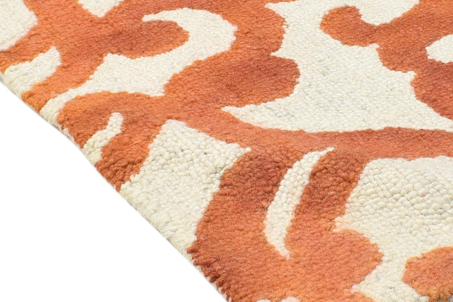 100% Wool Orange Rug 2' X 2' Modern Hand Tufted Moroccan Floral Small Square 7864128209045