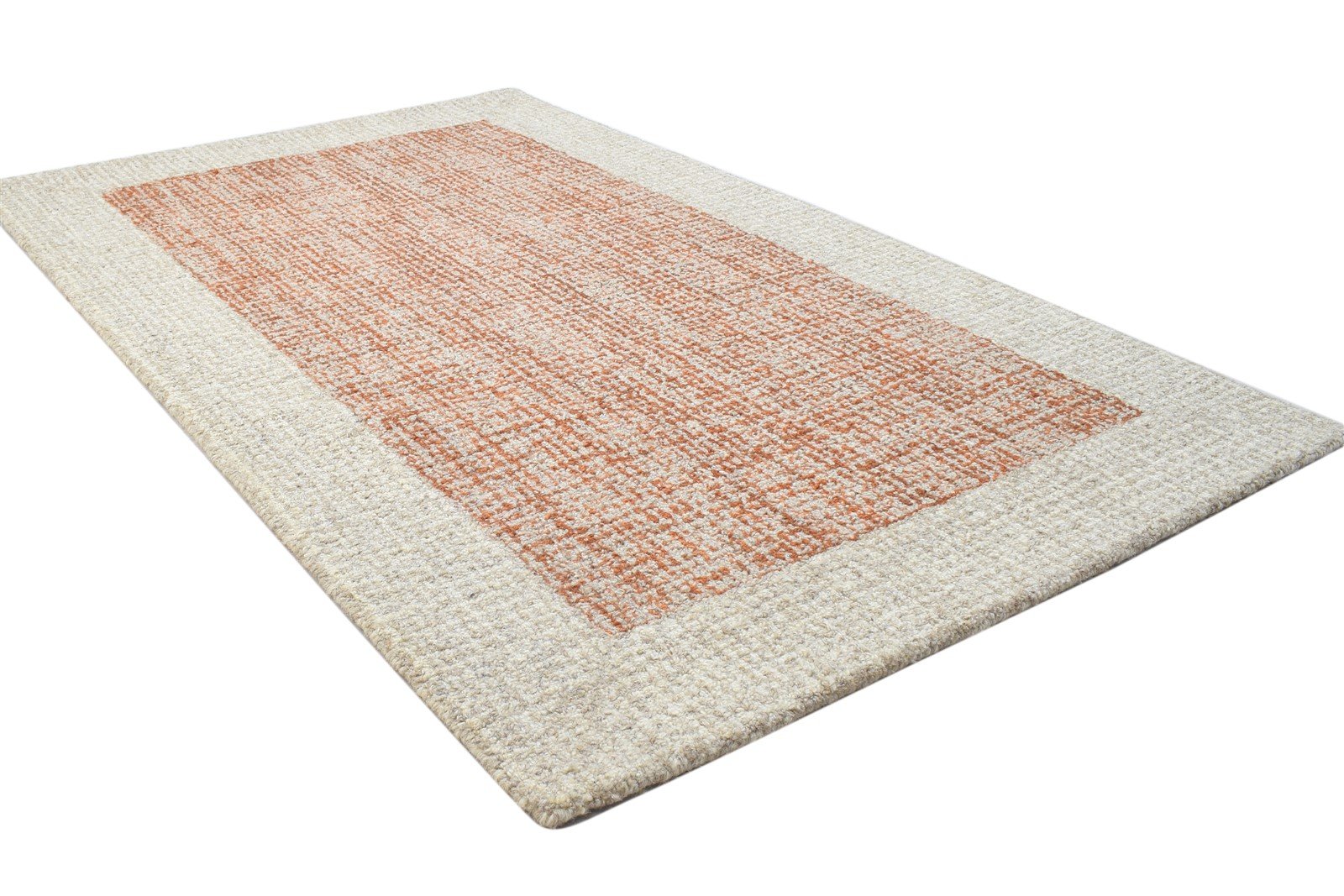 100% Wool Orange Rug 3X5 Modern Hand Tufted Scandinavian Bordered Room Size 7864143282325